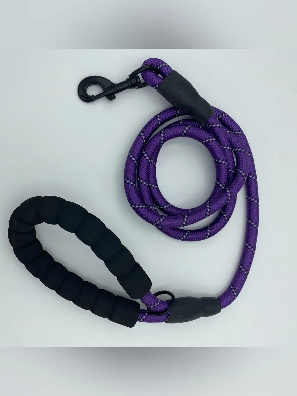 Purple Reflective Braided Climbing Rope Dog Leash w/ Comfort Grip